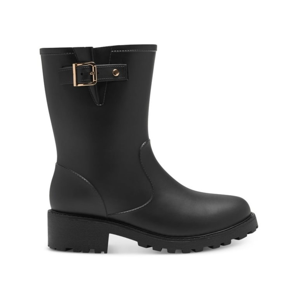 NIB Style & Company Womens Lug Sole Buckle Round Toe Block Heel Rain Boots 6 M